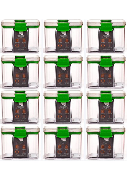 12LI Küçük Boy Sızdırmaz-Çift Kilit Klipsli-Vakum Kapaklı Erzak-Baharat Saklama Kabı