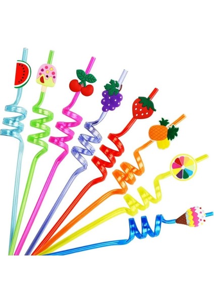 4 Adet Sevimli Renkli Emojili Pipet - Ev Dekorasyon Figürlü Pipet Parti Doğum Günü