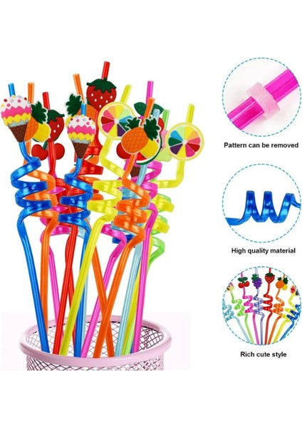 4 Adet Sevimli Renkli Emojili Pipet - Ev Dekorasyon Figürlü Pipet Parti Doğum Günü