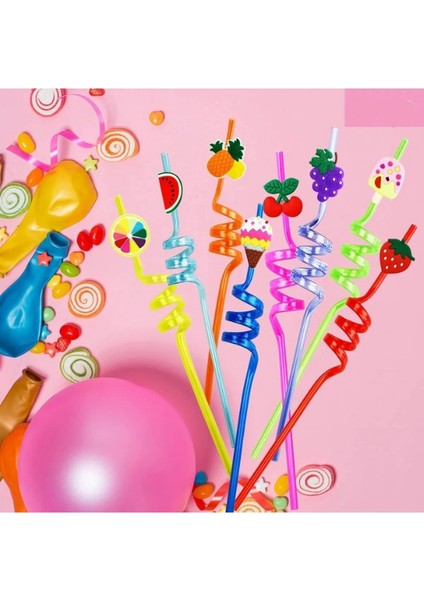 4 Adet Sevimli Renkli Emojili Pipet - Ev Dekorasyon Figürlü Pipet Parti Doğum Günü