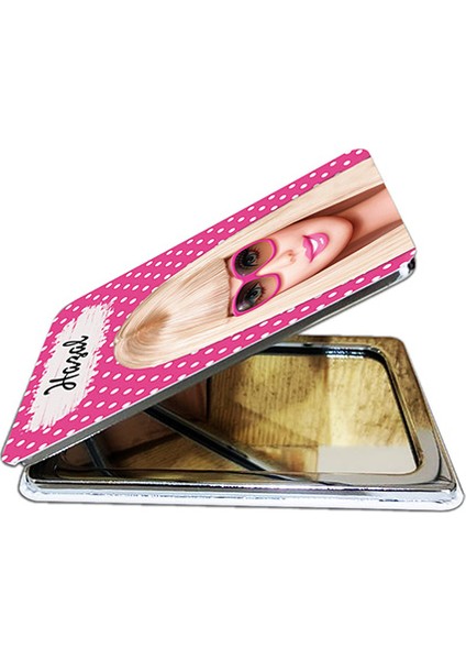 Barbie Baskılı Dikdörtgen Kişiye Özel Isim Baskılı Cep Aynası 8x6 cm (Kapaklı ve Büyüteçli) fiyatları