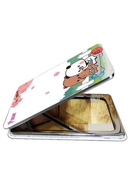 Dudu Bubu Ayna Ayıcık Sevgili Çift Dikdörtgen Kişiye Özel Isim Baskılı Cep Aynası 8x6 cm (Kapaklı ve Büyüteçli) modelleri