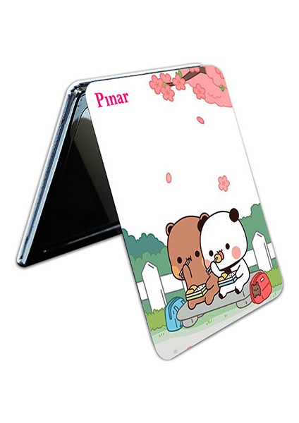 Dudu Bubu Ayna Ayıcık Sevgili Çift Dikdörtgen Kişiye Özel Isim Baskılı Cep Aynası 8x6 cm (Kapaklı ve Büyüteçli) fırsatları