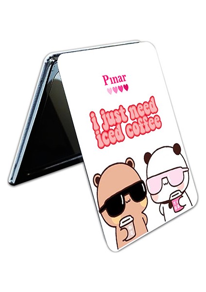 Dudu Bubu Ayna Ayıcık Sevgili Çift Dikdörtgen Kişiye Özel Isim Baskılı Cep Aynası 8x6 cm (Kapaklı ve Büyüteçli) modelleri