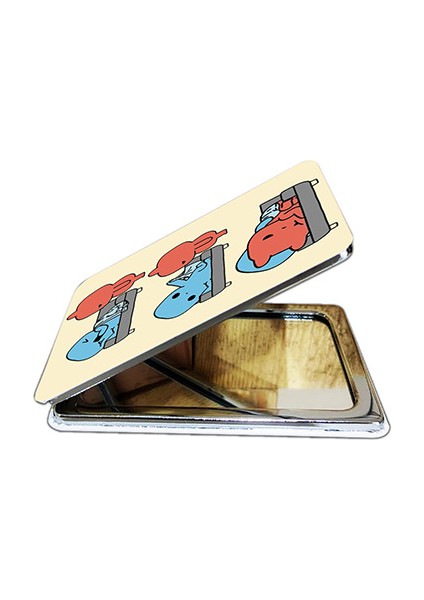 Evie Kinie Ayna Ayıcık Sevgili Çift Dikdörtgen Kişiye Özel Isim Baskılı Cep Aynası 8x6 cm (Kapaklı ve Büyüteçli)