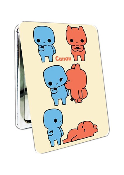 Evie Kinie Ayna Ayıcık Sevgili Çift Dikdörtgen Kişiye Özel Isim Baskılı Cep Aynası 8x6 cm (Kapaklı ve Büyüteçli)