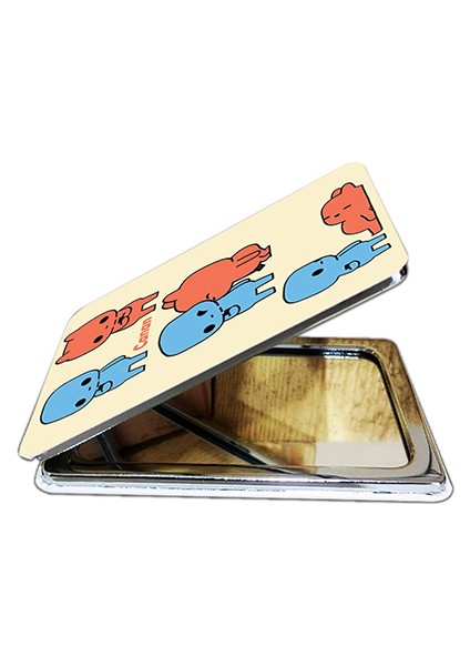 Evie Kinie Ayna Ayıcık Sevgili Çift Dikdörtgen Kişiye Özel Isim Baskılı Cep Aynası 8x6 cm (Kapaklı ve Büyüteçli) fiyatları