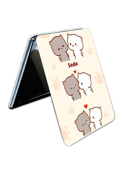 Dudu Bubu Ayna Ayıcık Sevgili Çift Dikdörtgen Kişiye Özel Isim Baskılı Cep Aynası 8x6 cm (Kapaklı ve Büyüteçli) modelleri