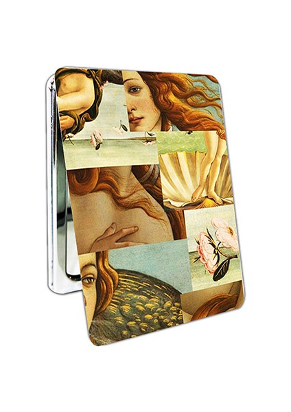 Venüs'ün Doğuşu Baskılı Dikdörtgen Kişiye Özel Isim Baskılı Cep Aynası 8x6 cm (Kapaklı ve Büyüteçli)