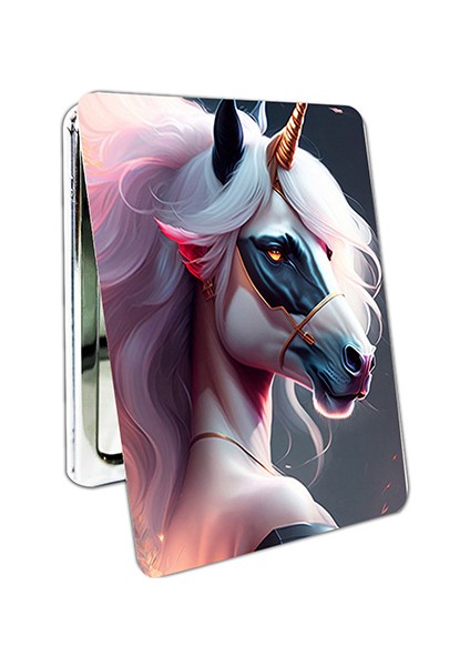 Unicorn Ayna Baskılı Dikdörtgen Kişiye Özel Isim Baskılı Cep Aynası 8x6 cm (Kapaklı ve Büyüteçli)