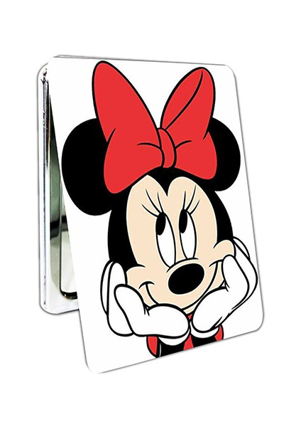 Mickey Mouse Baskılı Dikdörtgen Kişiye Özel Isim Baskılı Cep Aynası 8x6 cm (Kapaklı ve Büyüteçli)