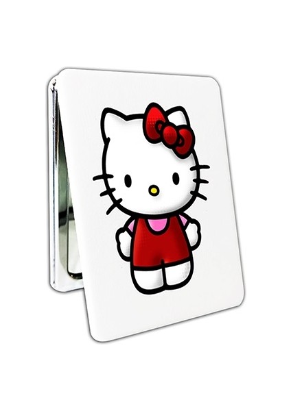 Hello Kitty Baskılı Dikdörtgen Kişiye Özel Isim Baskılı Cep Aynası 8x6 cm (Kapaklı ve Büyüteçli)