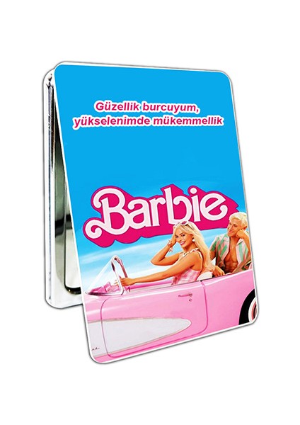 Barbie Baskılı Dikdörtgen Kişiye Özel Isim Baskılı Cep Aynası 8x6 cm (Kapaklı ve Büyüteçli)