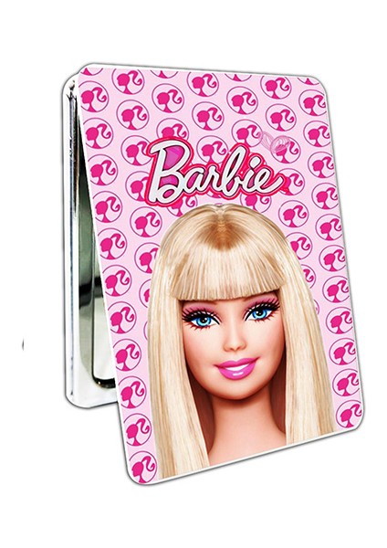 Barbie Baskılı Dikdörtgen Kişiye Özel Isim Baskılı Cep Aynası 8x6 cm (Kapaklı ve Büyüteçli)