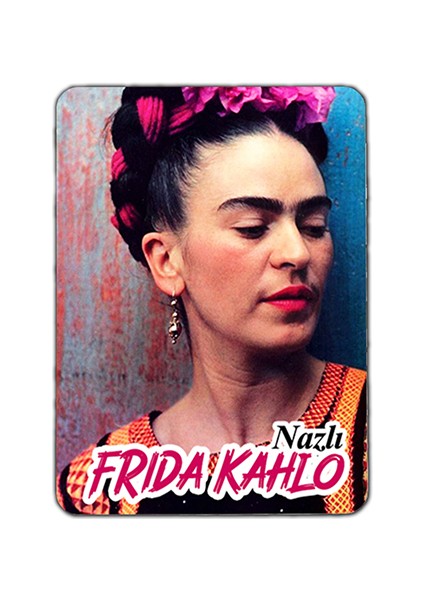 Frida Kahlo Baskılı Dikdörtgen Kişiye Özel Isim Baskılı Cep Aynası 8x6 cm (Kapaklı ve Büyüteçli)