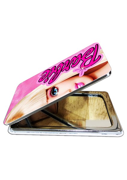 Barbie Baskılı Dikdörtgen Kişiye Özel Isim Baskılı Cep Aynası 8x6 cm (Kapaklı ve Büyüteçli) fırsatları