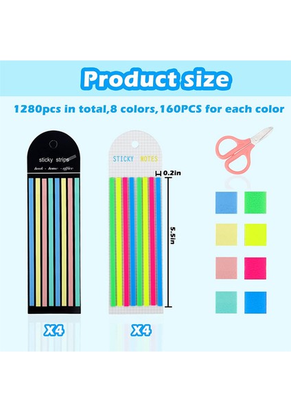 1280 Pcs Fosforlu Bant, Şeffaf Yapışkan Uzun Sayfa Işaretleyiciler Sekmeleri (Yurt Dışından)