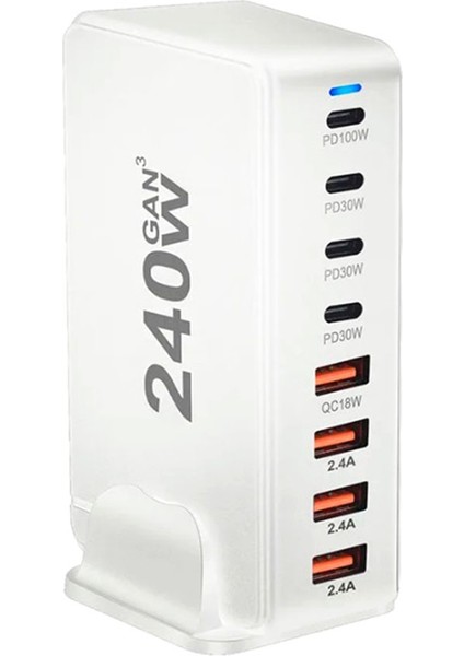 240W Usb-C 8 Bağlantı Noktalı Pd Gan Şarj Cihazı Pd3.0 Qc3.0 Hızlı Şarj Beyaz (Ab) (Yurt Dışından)