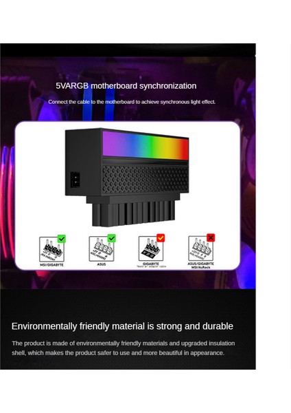 Atx 24 Pin - 90 Derece Adaptör 5V 3-Pin Argb Anakart Gücü, Siyah (Yurt Dışından)