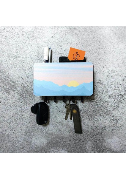 Dekoratif Manzara Desenli Bölmeli Ahşap Anahtarlık Askılık Duvar Dekor fiyatları