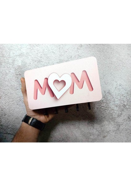 Pembe Kalpli Mom Anne Yazılı Bölmeli Anahtarlık Duvar Askılık Dekor fırsatları