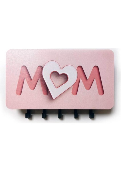 Pembe Kalpli Mom Anne Yazılı Bölmeli Anahtarlık Duvar Askılık Dekor indirimleri