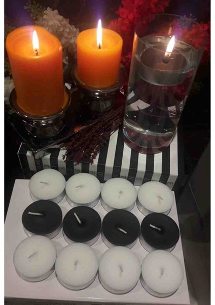 Iv Candles 6'lı Siyah Beyaz Büyük Tealight Teneke Mum