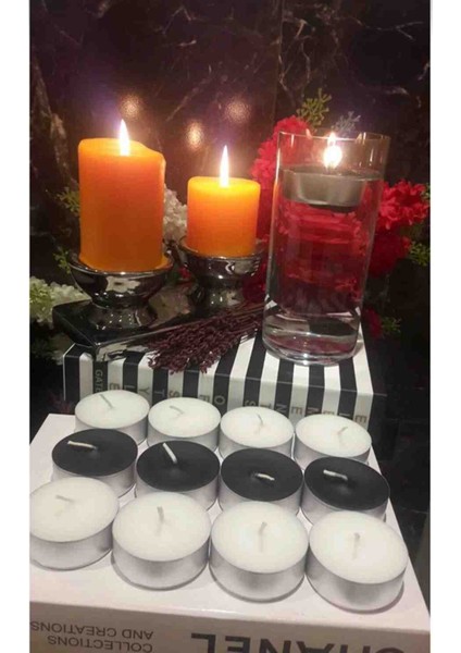 Iv Candles 6'lı Siyah Beyaz Büyük Tealight Teneke Mum