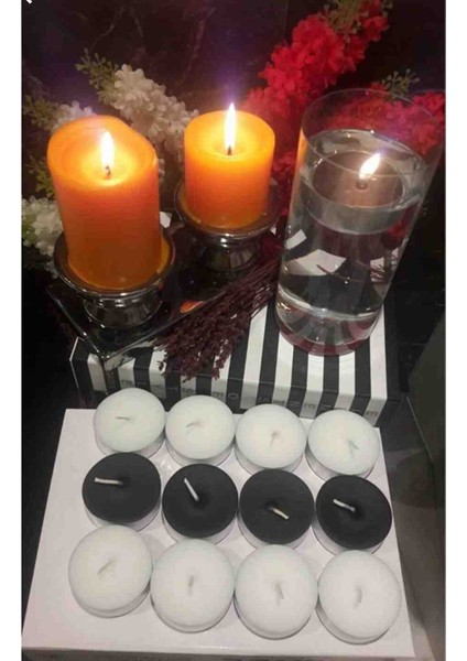 Iv Candles 6'lı Siyah Beyaz Büyük Tealight Teneke Mum