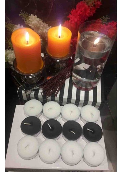 Iv Candles 6'lı Siyah Beyaz Büyük Tealight Teneke Mum