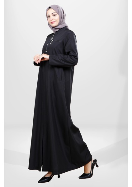 3837 Fermuarlı Bondit Siyah Pardesü modelleri