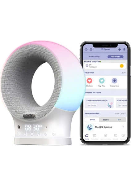 Eclipse+ Akıllı Wi-Fi Telsiz, Bt Hoparlör, Gece Lambası, Dijital Saat Uyku Yardımcısı