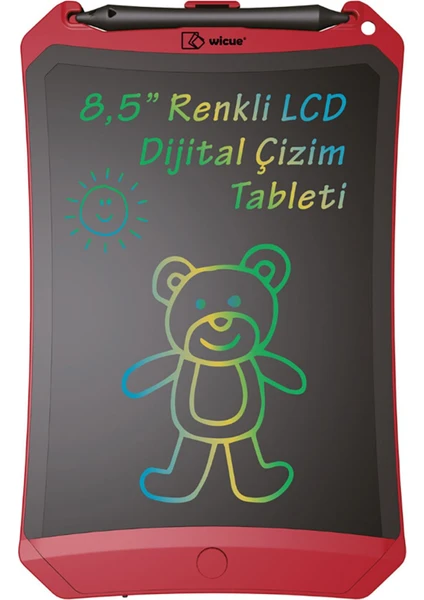 Wicue 8.5” Mıknatıslı LCD Dijital Renkli Çizim Tableti – Kırmızı