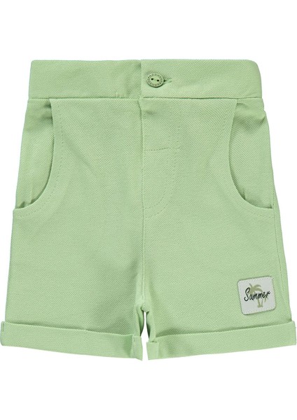 Erkek Bebek Şort Yeşil Renk Pamuklu Hafif Kumaş 6-18 Ay İçin Rahat Kesim