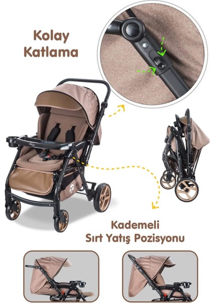 Combo Maxi Pro Çift Yönlü Bebek Arabası Kahverengi modelleri