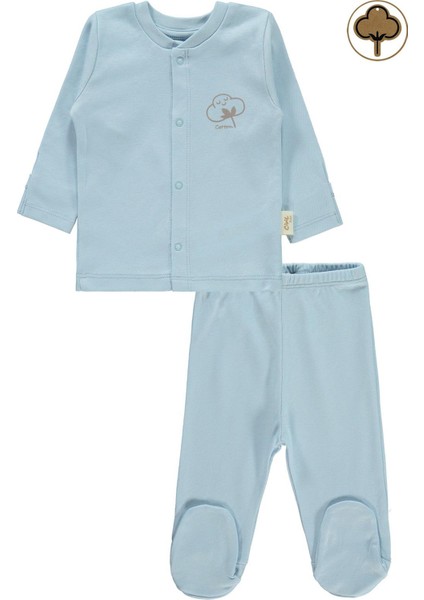 Bebek Organik Pijama Takımı 0-6 Ay Mavi