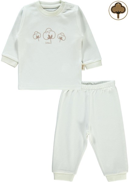 Bebek Organik Pijama Takımı 1-9 Ay Ekru