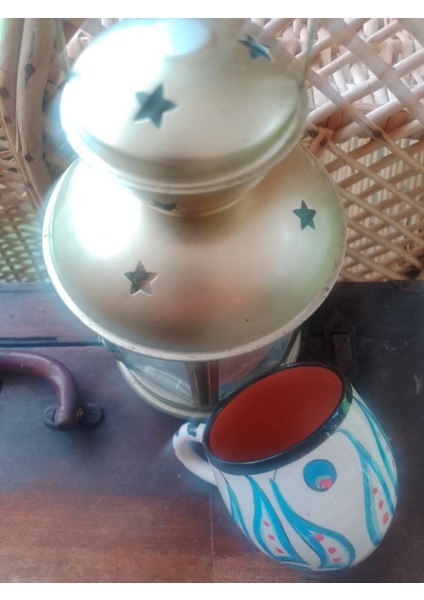 El Yapımı Lale Desenli Seramik Kupa Fincan