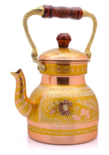 1,3 Litre El Işlemeli Nostaljik Tekli Kalaylı Bakır Demlik, Çaydanlık, Su Isıtıcısı