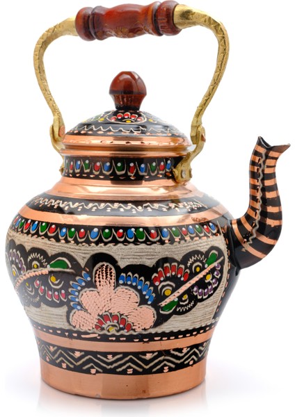 1,9 Litre El Işlemeli Nostaljik Tekli Kalaylı Bakır Demlik, Çaydanlık, Su Isıtıcısı