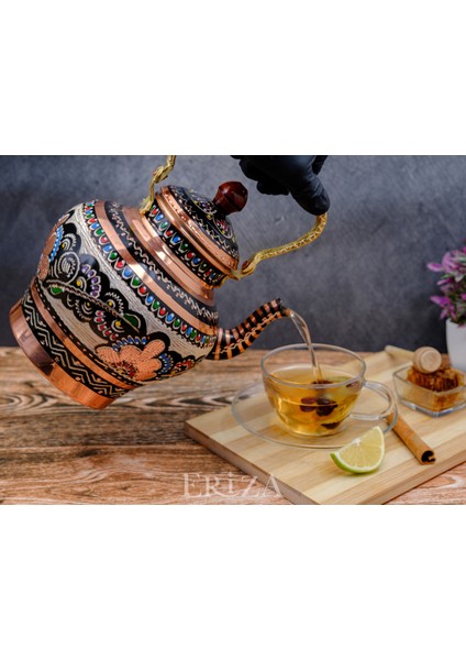 1,9 Litre El Işlemeli Nostaljik Tekli Kalaylı Bakır Demlik, Çaydanlık, Su Isıtıcısı