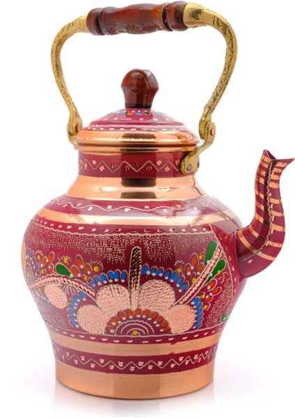 1,9 Litre El Işlemeli Nostaljik Tekli Kalaylı Bakır Demlik, Çaydanlık, Su Isıtıcısı