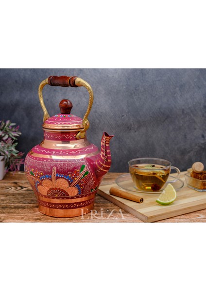 1,9 Litre El Işlemeli Nostaljik Tekli Kalaylı Bakır Demlik, Çaydanlık, Su Isıtıcısı