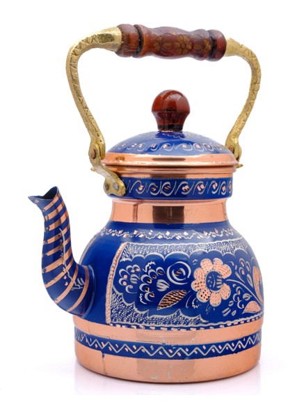 1,3 Litre El Işlemeli Nostaljik Tekli Kalaylı Bakır Demlik, Çaydanlık, Su Isıtıcısı