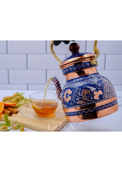 1,3 Litre El Işlemeli Nostaljik Tekli Kalaylı Bakır Demlik, Çaydanlık, Su Isıtıcısı