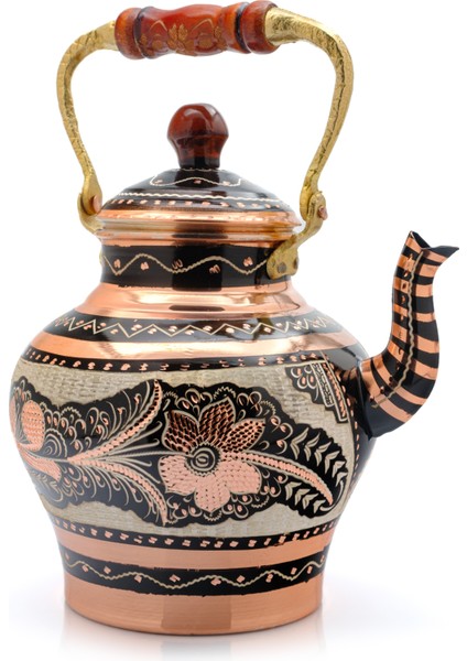 1,9 Litre El Işlemeli Nostaljik Tekli Kalaylı Bakır Demlik, Çaydanlık, Su Isıtıcısı