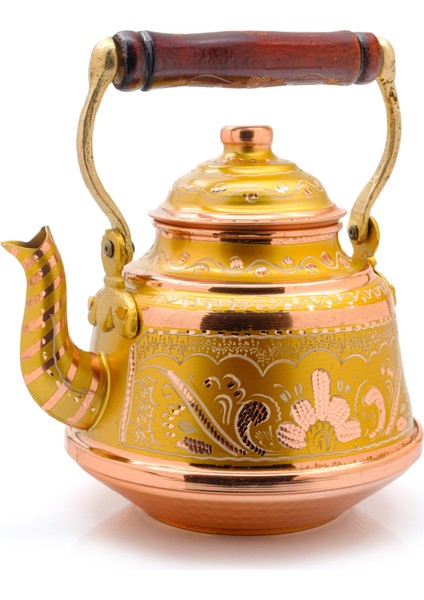 1,6 Litre El Işlemeli Nostaljik Tekli Kalaylı Dövme Bakır Demlik, Çaydanlık, Su Isıtıcısı