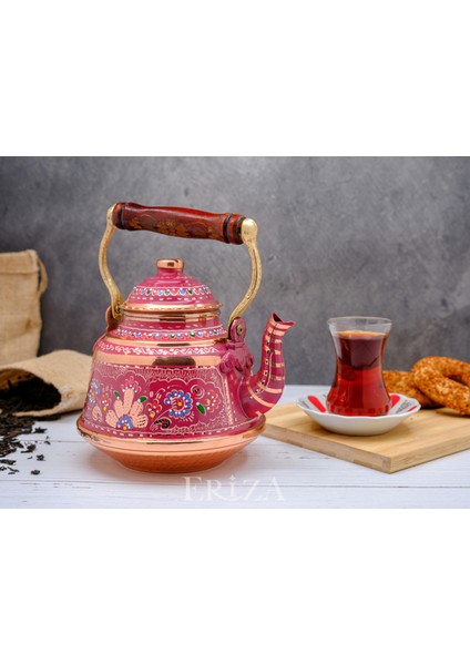 3,2 Litre El Işlemeli Nostaljik Tekli Kalaylı Dövme Bakır Demlik, Çaydanlık, Su Isıtıcısı