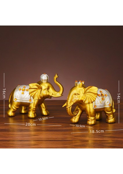 (2 Adet) Fil Dekorasyonu, Reçine El Sanatları, Masa Dekorasyonu, Altın (Yurt Dışından)