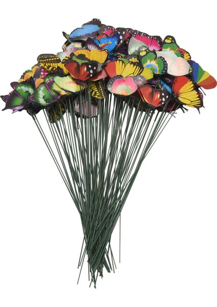 100 Adet Renkli Kelebek Kazıkları Bahçe Saksı Dekorasyonu (Yurt Dışından)